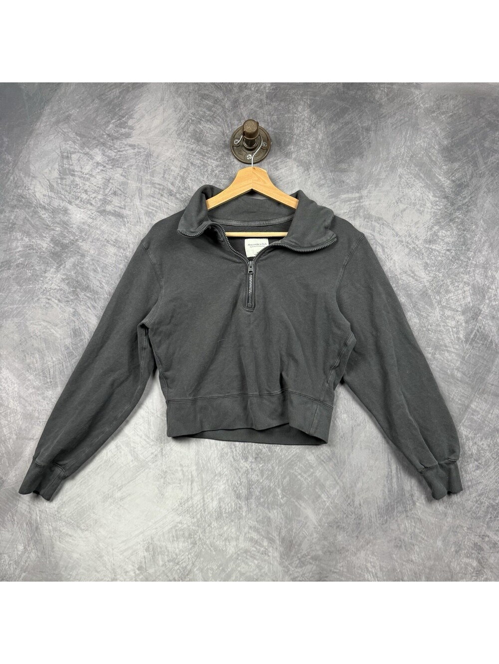 Abercrombie Fitch Soft A&F Collection Grey 1/4 Zip Cropped Sweatshirt Womens XS